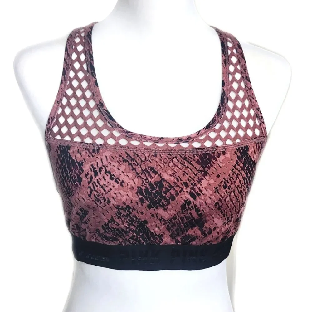 PINK Victoria's Secret Ultimate Unlined dusty rose & black snakeskin print L